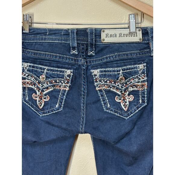 Rock Revival Nicci 26 Women's Jeans Skinny Fleur-de-Lis Embroidered Pockets - Picture 1 of 10